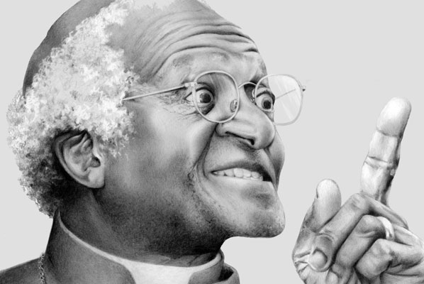 Cath Riley - faces:  Desmond Tutu